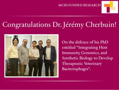 Dr. Jérémy Cherbuin pictured (middle) with his supervisor Prof. Dr. Jörg Jores and the Examiners who represented the Graduate School for Cell Biology and Biomedical Science at the defence. .